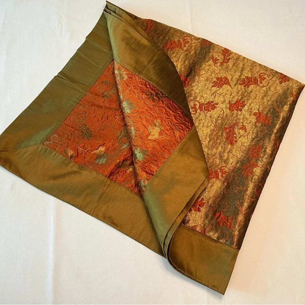 Reversible 48” Square Embroidered Metallic Organza Tapestry Overlay Tablecloth